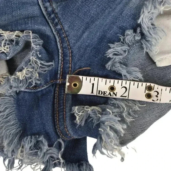 American Eagle Hi-Rise Shortie Jean Shorts Distressed Button Fly Medium  Wash 12 - Picture 11 of 11